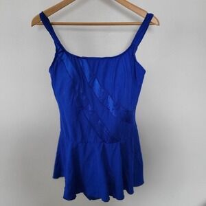 Vintage Longitude Blue Swim Dress One Piece Swimsuit ILGWU Made in USA 14T 40B46
